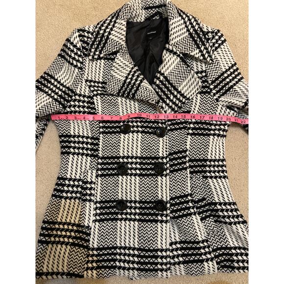 Rampage Black & White Plaid Peacoat Double Breasted Women's Size Large EUC Y2K - Picture 4 of 7